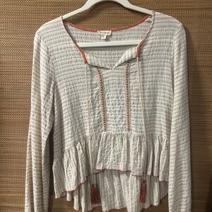 Free People Textured Blouse with Orange Details